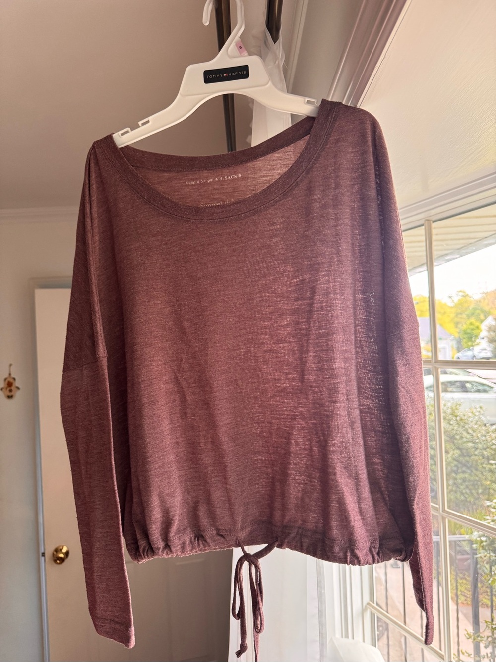 Simple life Women's Maroon Drawstring Cropped Hem Lightweight Top